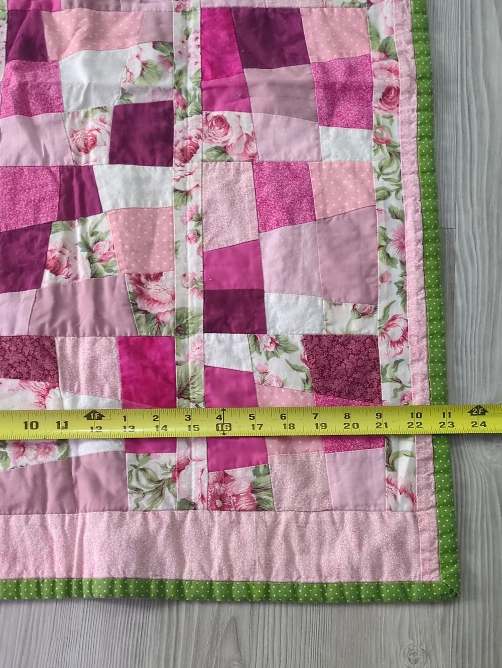 Handmade Pink Patchwork Quilt Wall Hanging Floral Cottagecore Shabby Chic Decor